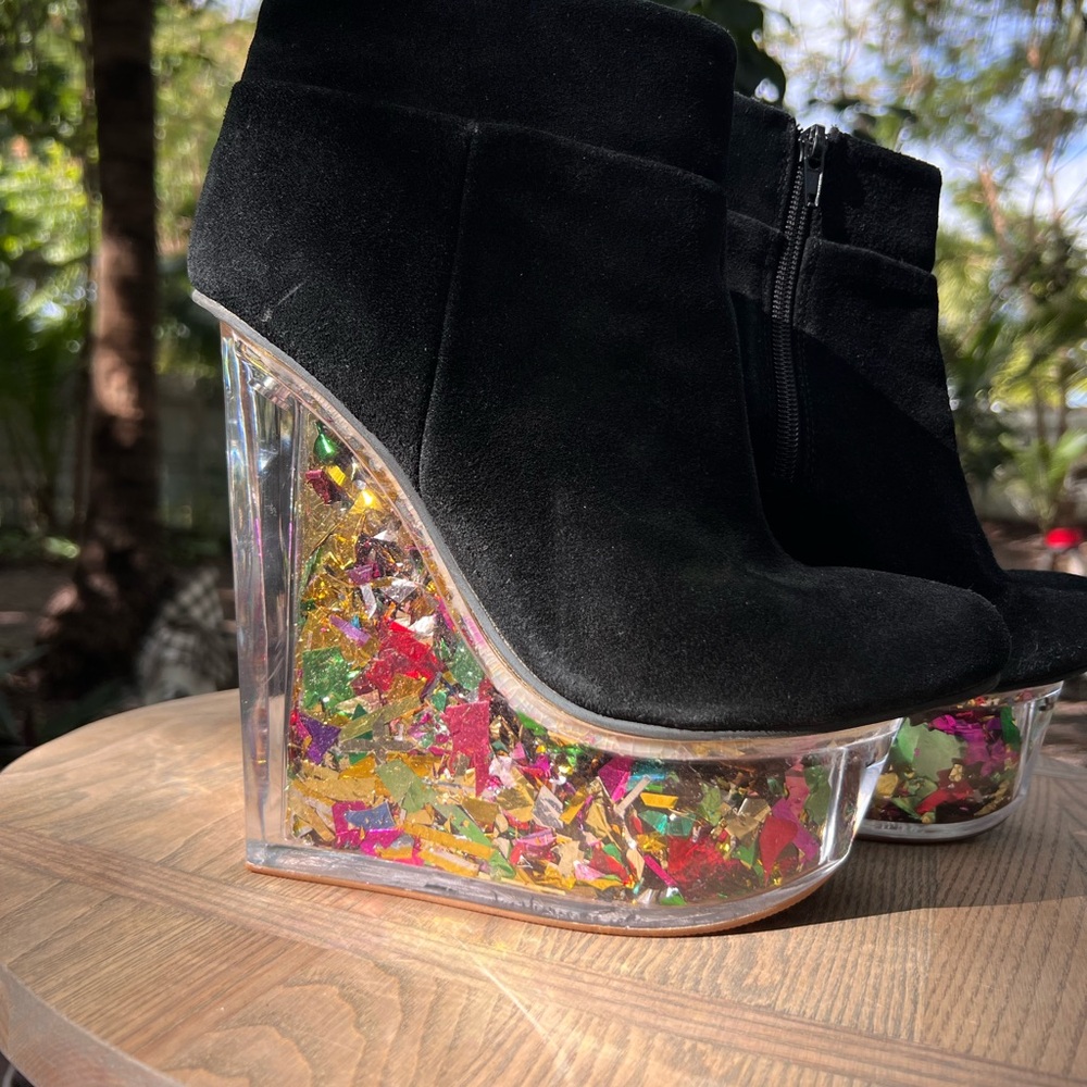 Jeffrey Campbell Black Platforms w Confetti Heels Hard to Find! Size 9